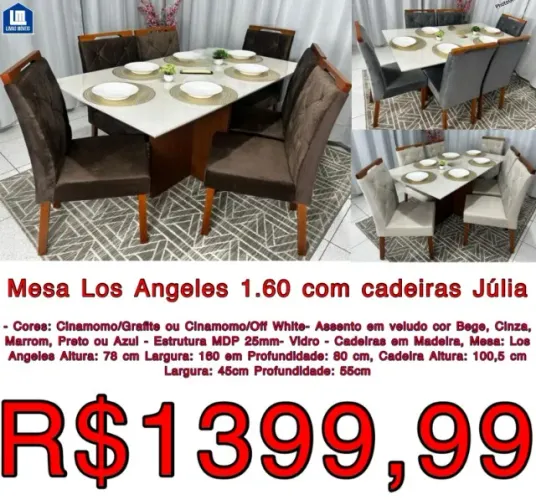 6 CADEIRAS MESA DE JANTAR COM TAMPO COM VIDRO EM PROMOÇÃO