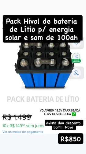 Bateria Lítio 4 células p/ energia solar som automotivo 