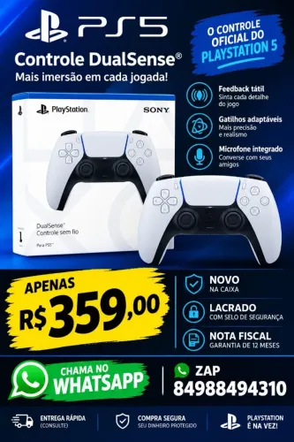 Controle Dualsense Ps5 Sem Fio, Branco - Sony