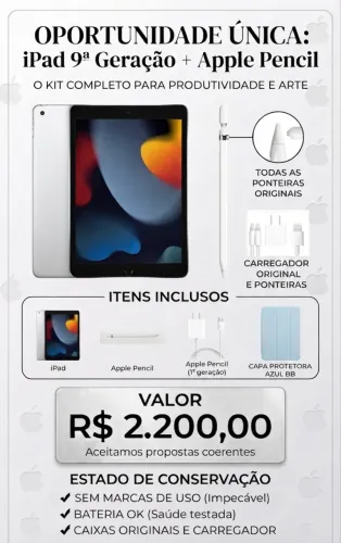 iPad 9ª Geração + Apple Pencil 1ª Geração