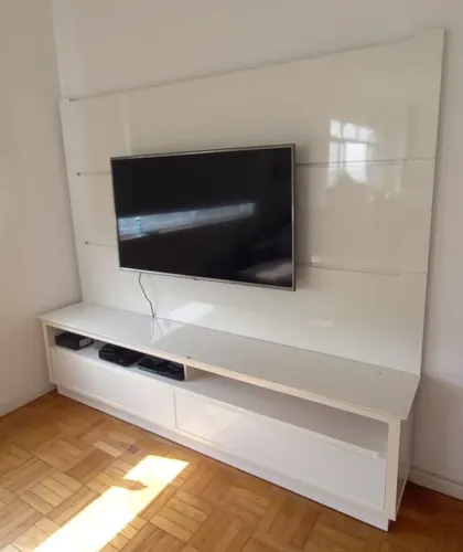 Painel TV e Rack com 2 Gavetas Laca Branca