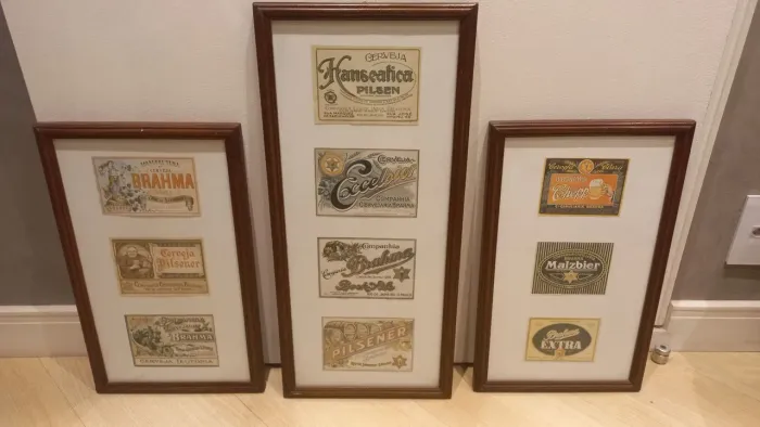 3 Quadros com rótulos antigos Brahma. Clássicos do início do século XX.