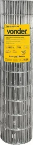 Tela alambrado, malha 15 cm x 5 cm, fio 2,3 mm, com 1,5 m x 25 m (altura x comprimento), V