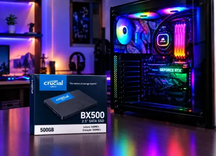 SSD Crucial BX500, 500B, + Gabinete Corsair iCUE 220T RGB Airflow 6 Fans RGB
