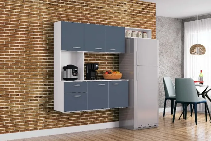 Cozinha Suspensa com Balcao Isis 180 Br . Cinz- Frete Grátis - 10x S/ Juros - Receba Hoje