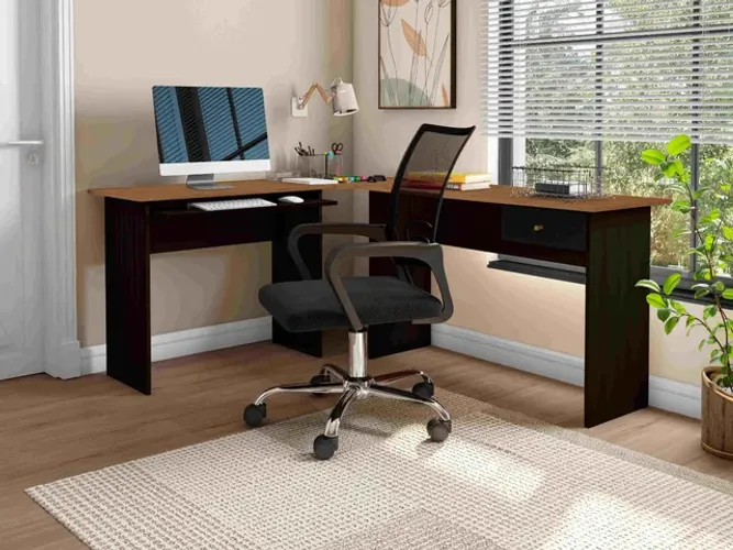 Sala escritório mesa office em L pra computador