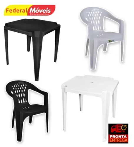Mesa de Plastico com 4 Cadeiras com Braço - Novo - Fazemos Entrega