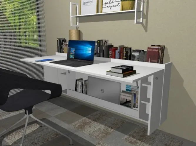Mesa Dobrável Home Office Delluxe. Armário para guardar livros notebook. L100cm x P60cm