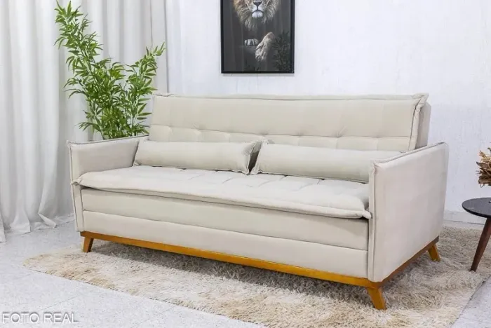 Sofá Cama 1.93m Molas Bonnel Veludo Bege rf54
