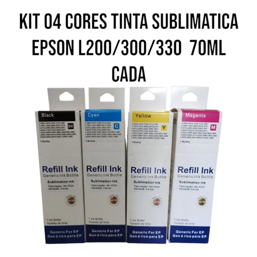Tinta Sublimatica Kit 04 Cores Epson L100 L200 L300 70ml