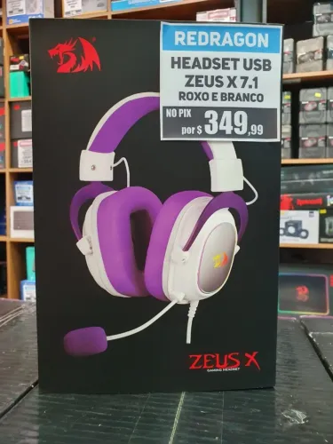 Headset Gamer Redragon Zeus X RGB Branco com Roxo