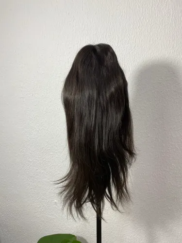 Peruca cabelo humano, fio a fio tamanho M preto andado