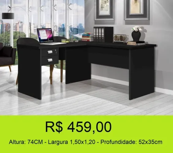 Escrivaninha em L com tampo extra firme