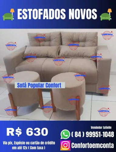 Sofá Popular Confort 3 lugares - Novo Direto da Fábrica 