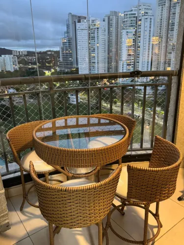 Mesa área externa fibra sintética banqueta estofada jardim sacada