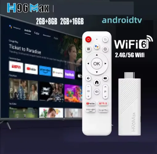 Oficial TV Stick h96MAX Android tv + comando de voz
