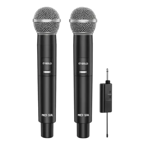 Microfone Sem Fio Duplo A Gold Para Karaoke Mcf-51a Preto Novo para Caixa de Som P10