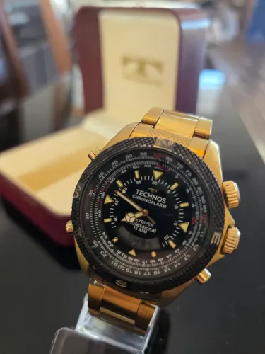 Relógio Masculino Technos Skydiver Cronógrafo Ana-digi 48mm Dourado Vintage Original 1996