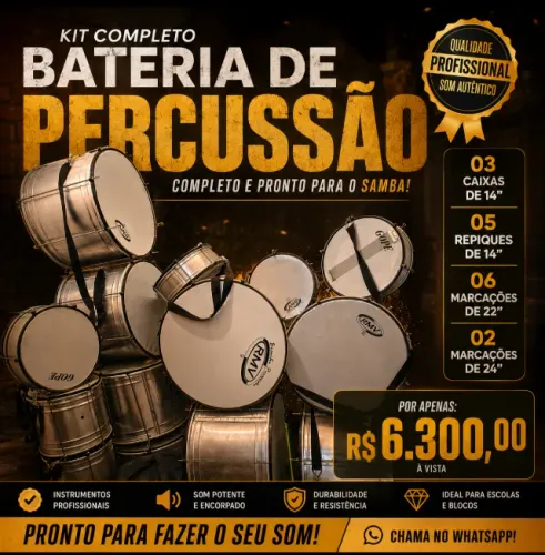 Conjunto de percussão com 16 instrumentos