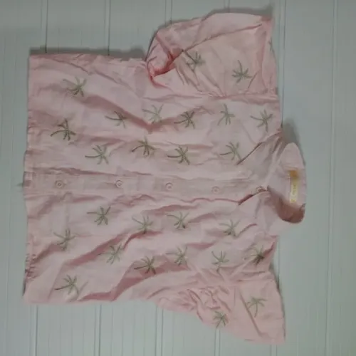 Camisa rosa tamanho M camisa meia manga estampada camisa rosa feminina usada