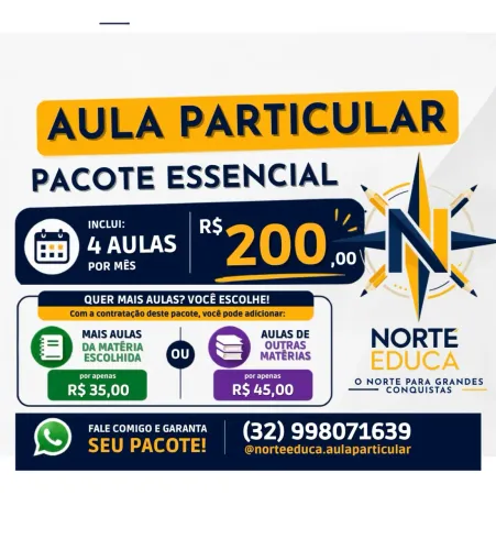 Aula Particular | Reforço Escolar | R$ 50,00 por aula