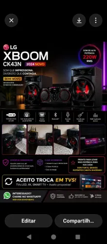 Aparelho de som LG XBOOM CK43N 220W. 2024 Semi novo.