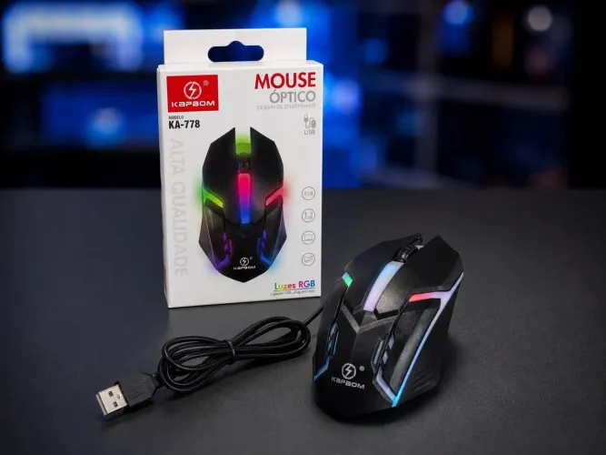 Mouse Gamer RGB com Fio USB Kapbom KA-778