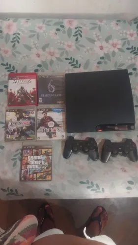 Ps3 slim completo desbloqueado com HD de 250 gb