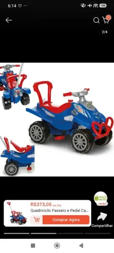 Quadriciclo Passeio e Pedal Calesita Cross Turbo Azul 2 em 1