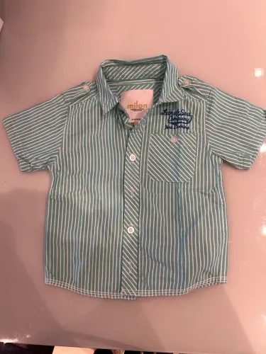Camisa menino Milon de botões, verde e branca, TAMANHO 1