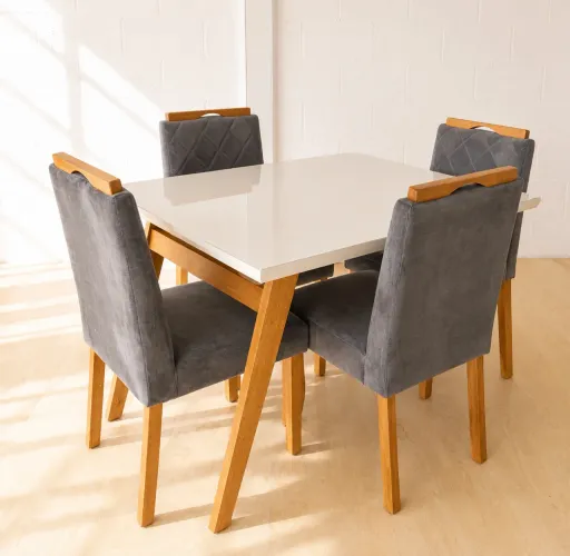 Mesa de jantar Madeira com 4 Cadeiras - Medidas 1.20x90