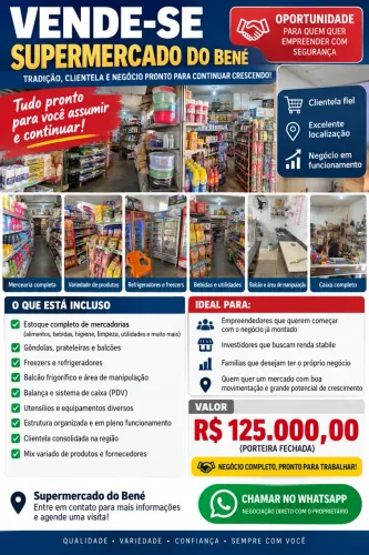 Vendo Supermercado Completo em Funcionamento - Porteira Fechada - R$ 125 mil