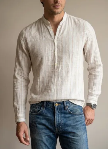 camisa zara gola padre listrada bege m