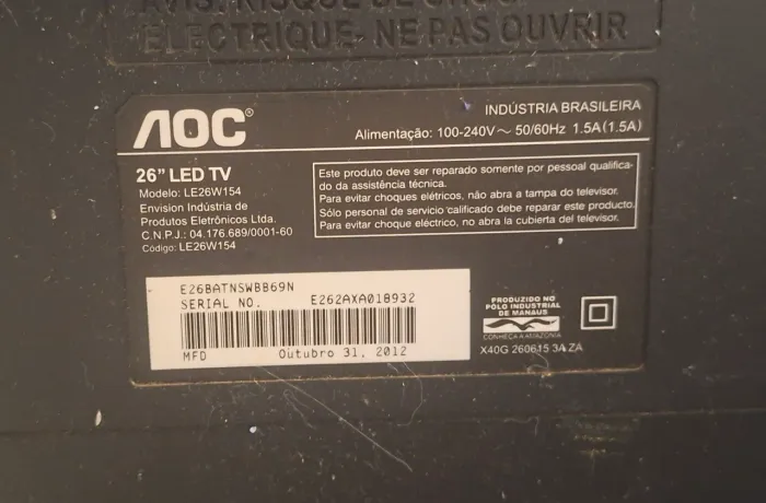 TV AOC 26 POL. Funcionando.