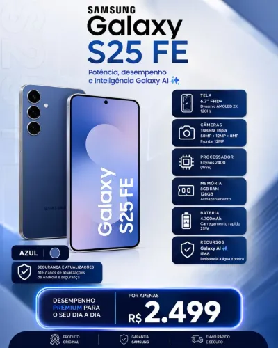 Samsung Galaxy S25 FE 8GB 128GB Azul Novo Lacrado
