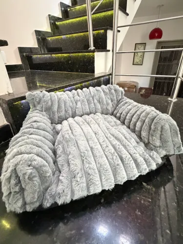 Cama sofá pet cinza macio confortável