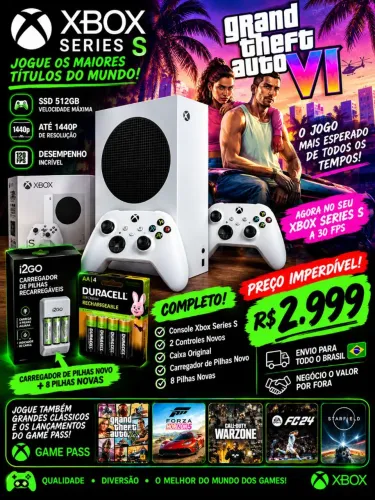 Xbox Series S 2 controles novos, promoção relâmpago 