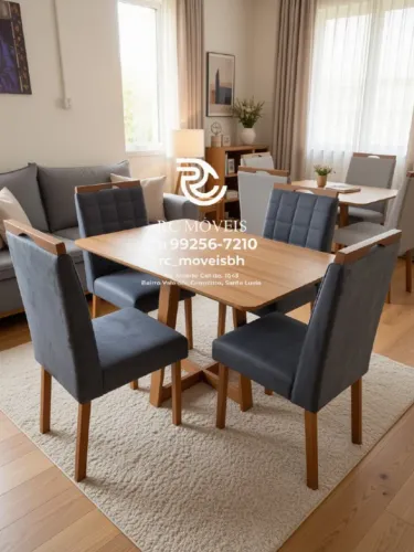 Conjunto Mesa de Jantar com 4 Cadeiras Madeira Tampo Amadeirado 1,20x0,80 Preto