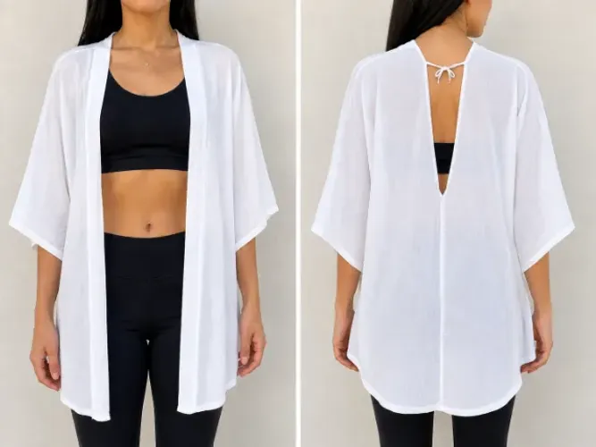 Kimono Feminino Branco Leve com Abertura nas Costas
