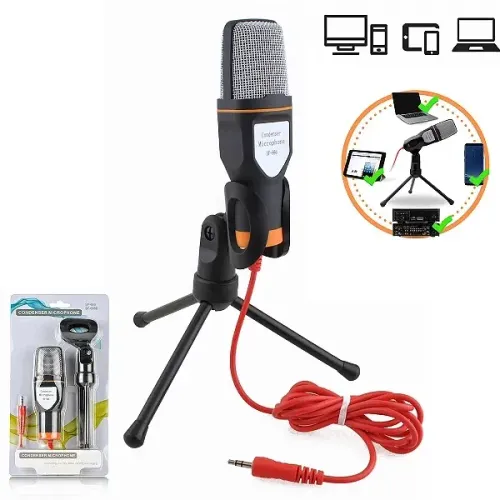 Microfone Condensador de Mesa P2 3.5mm com Tripé para PC e Notebook - SF