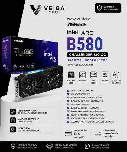 Placa de Vídeo AsRock Intel Arc B580 Challenger OC 12GB GDDR6 192bits