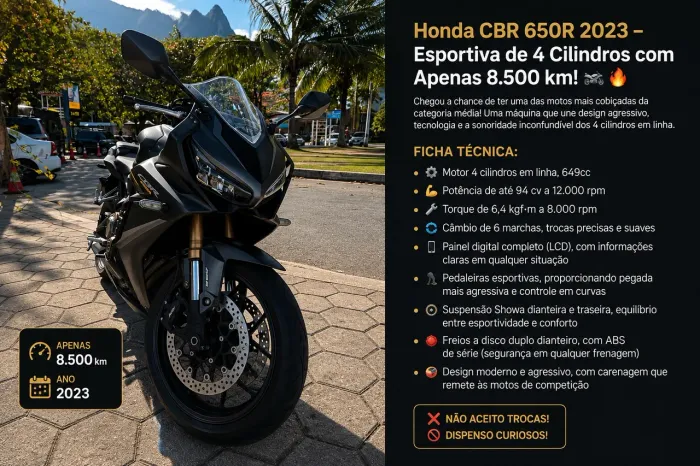 Honda CBR 650R 2023 | Apenas 8.500 km | Impecável
