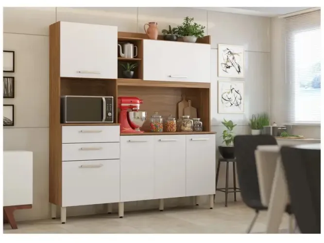 Armário de Cozinha Compacta Demóbile Select com Balcão Nicho para Micro-ondas 6 Portas