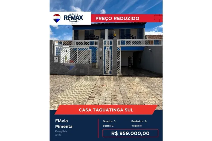 CASA DOIS PAVIMENTOS À VENDA EM TAGUATINGA SUL - 5 QUARTOS