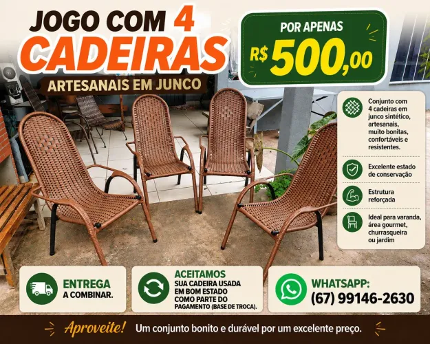 Jogo de cadeiras só 500 com mesa 580