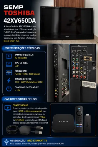 Semp Toshiba é uma televisão de tela LCD com resolução Full HD de 42 com Chromecast