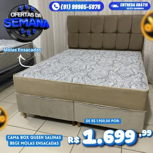 Cama Box Queen Molas Ensacadas Salinas Bege