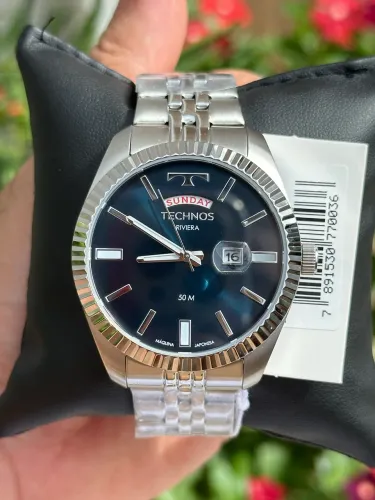 Relógio Technos Riviera 43mm aço masculino novo