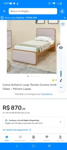 Cama de Solteiro Móveis Lopas Loop Amêndoa Clean e Bege
