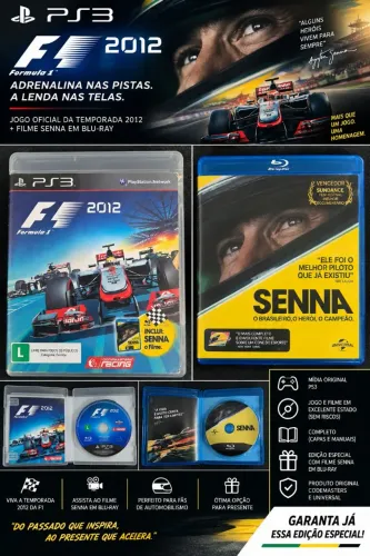Pacote incrível Jogo F1 2012 para PS3 + Blue Ray Senna - O Filme